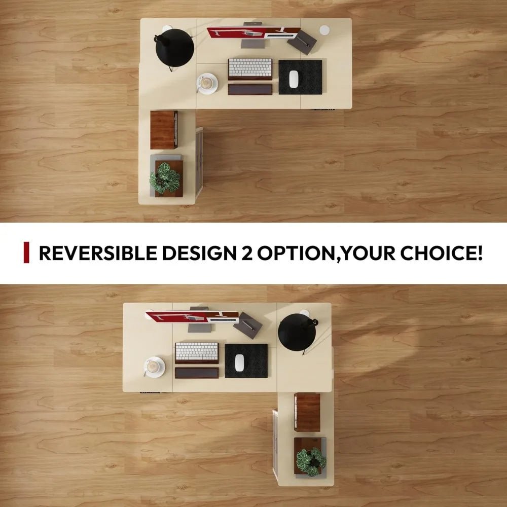 63" L - Shaped Electric Standing Desk with 2 File Drawers, USB Ports & Adjustable Height - Savira Desk - 