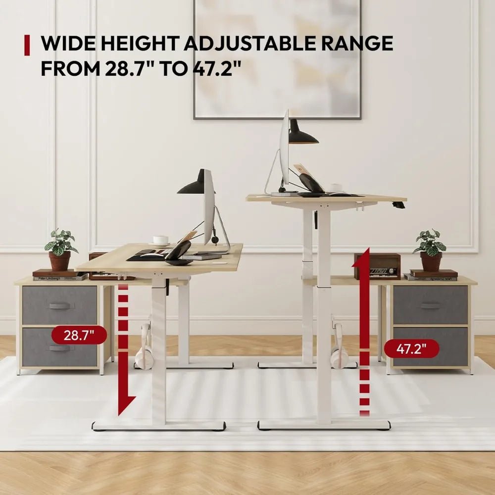 63" L - Shaped Electric Standing Desk with 2 File Drawers, USB Ports & Adjustable Height - Savira Desk - 