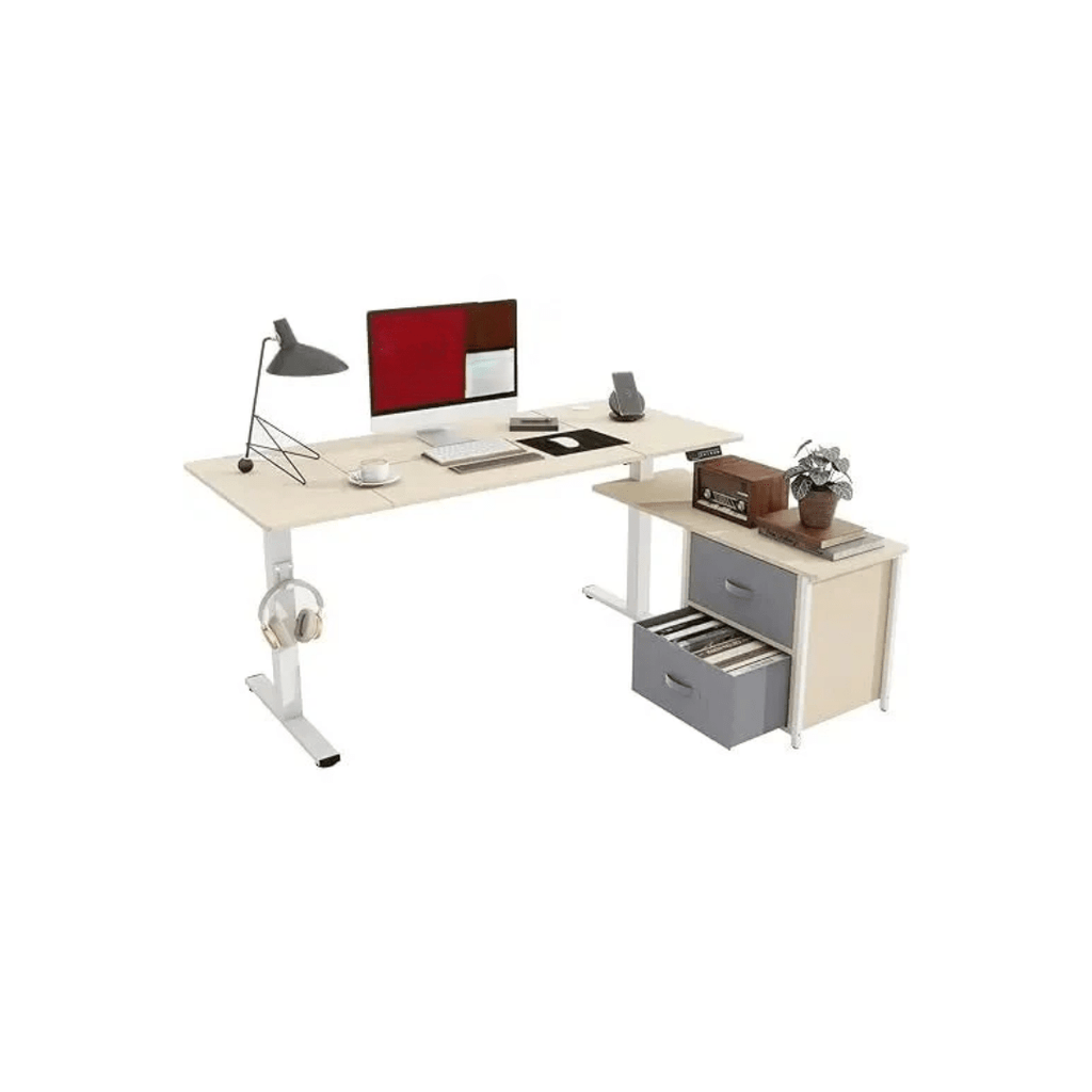 63" L - Shaped Electric Standing Desk with 2 File Drawers, USB Ports & Adjustable Height - Savira Desk - 