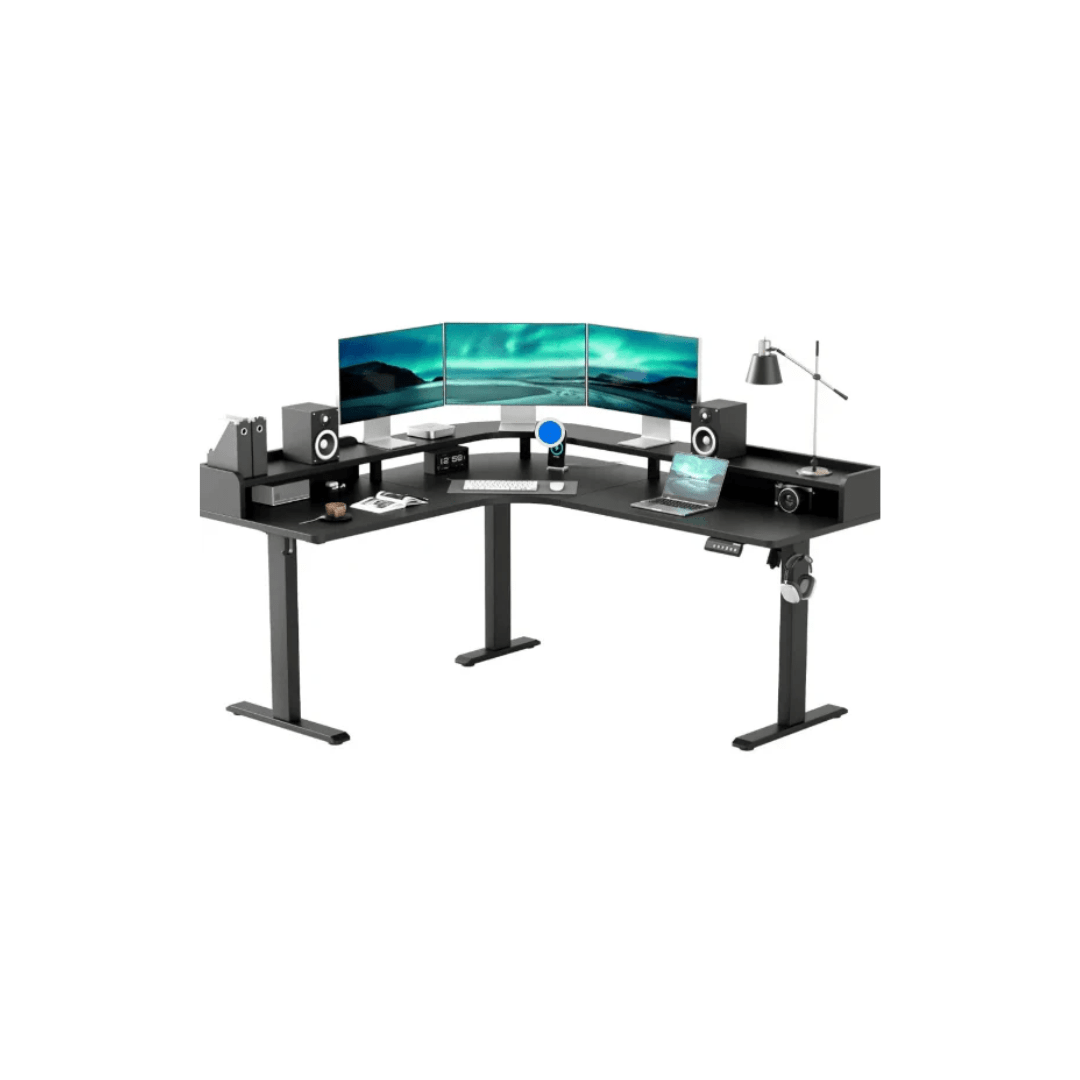 63" L - Shaped Electric Standing Desk with Monitor Shelf & Adjustable Height - Savira Desk - 