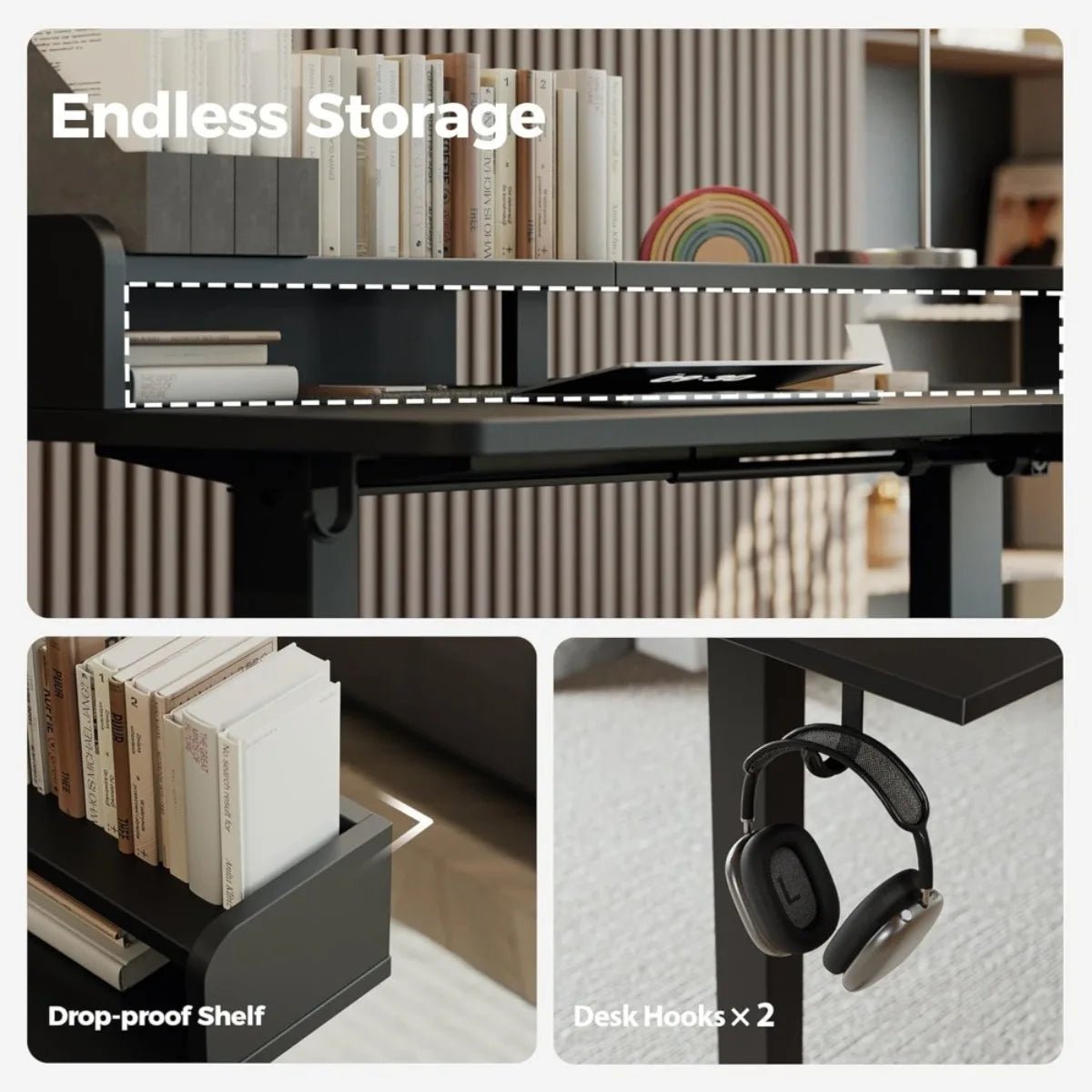 63" L - Shaped Electric Standing Desk with Monitor Shelf & Adjustable Height - Savira Desk - 