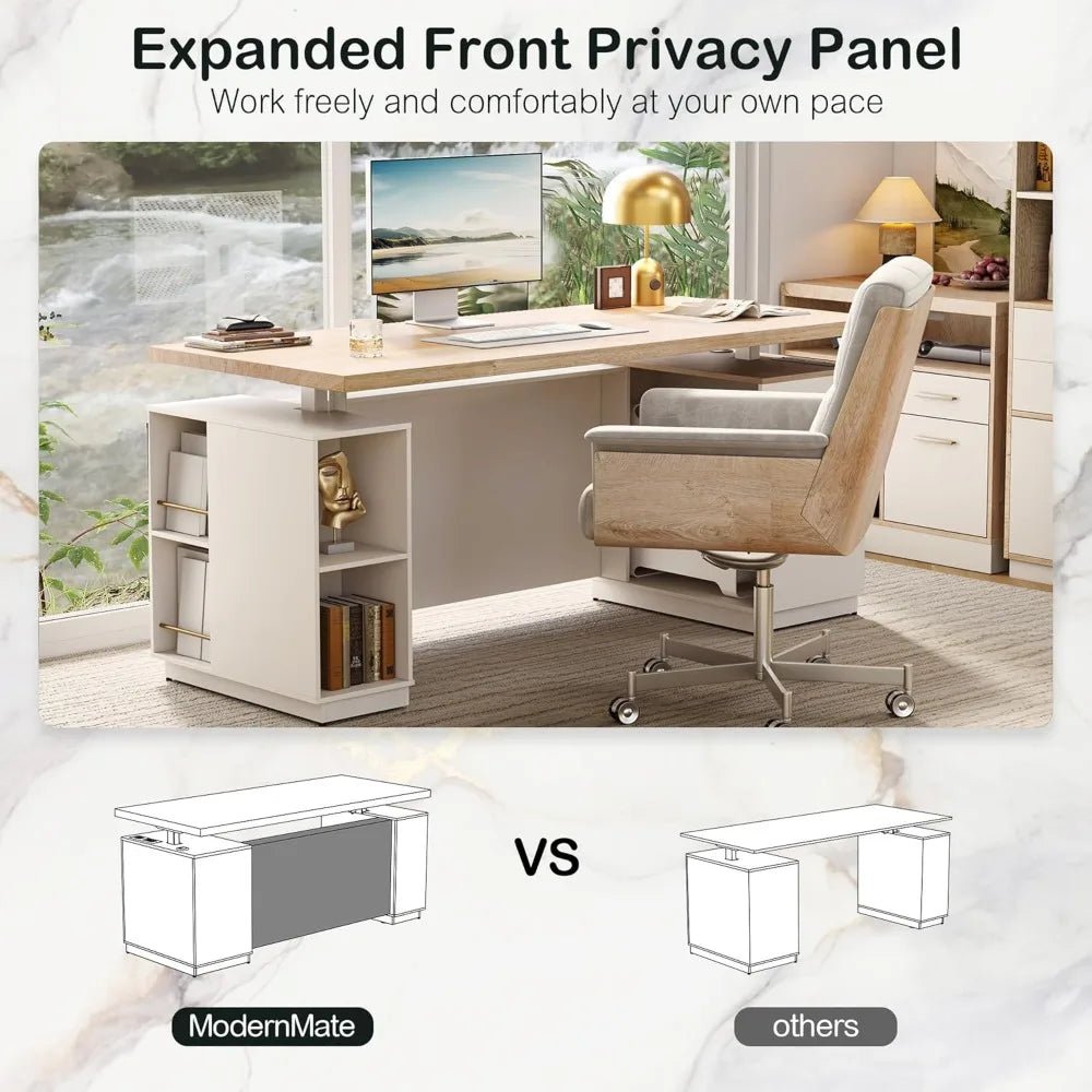 71" Executive Standing Desk with Privacy Panel & Electric Height Adjustment - Savira Desk - 