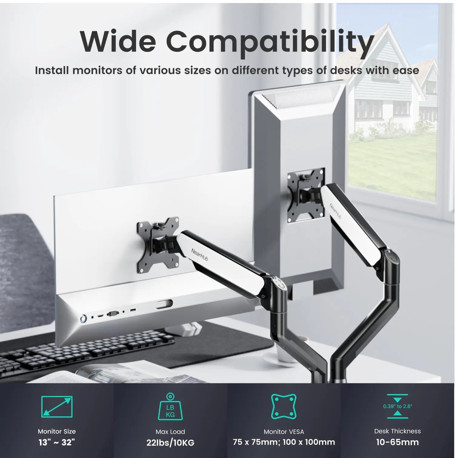 Nearhub US Free Shipping Monitor Arm Dual Arm With C-Clamp Grommet Mount,Flexible Adjustment Effortless Installation Monitor Arm