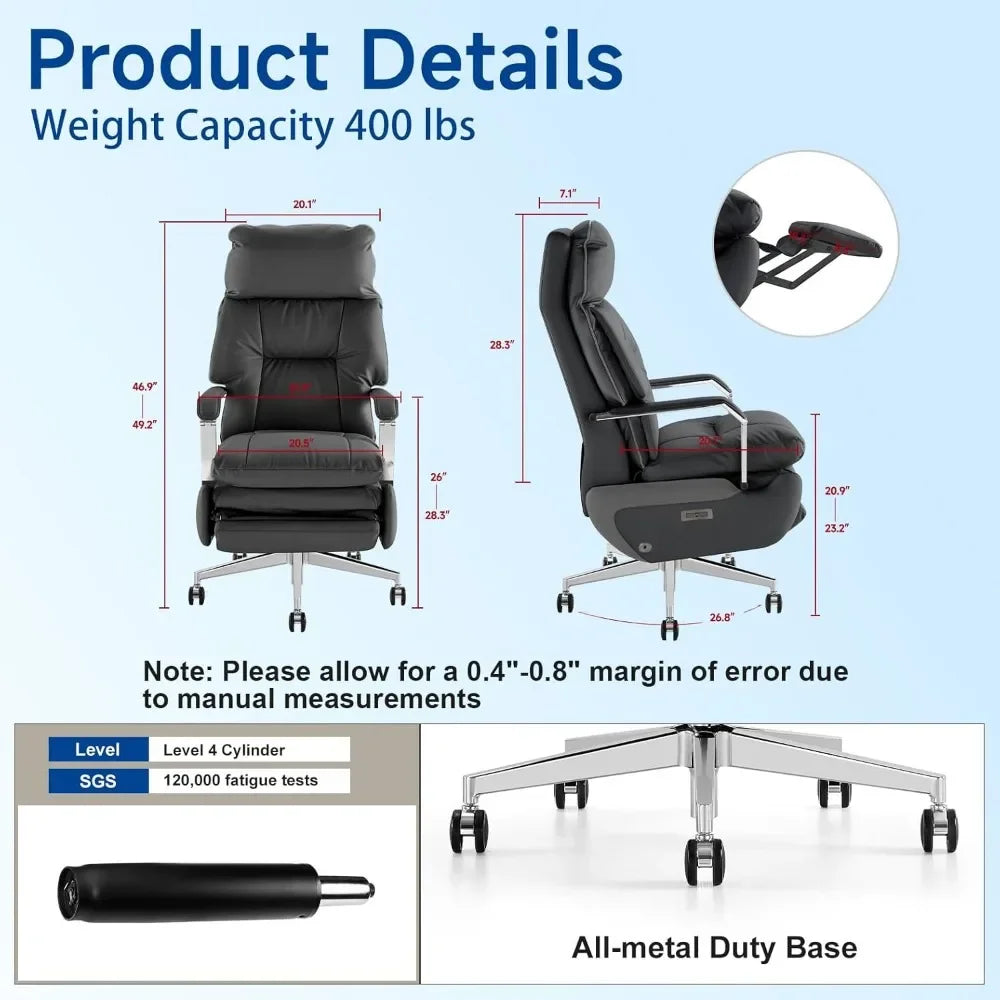 Electric Reclining Office Chair – 400 lb Capacity PU Leather Executive Chair with Footrest