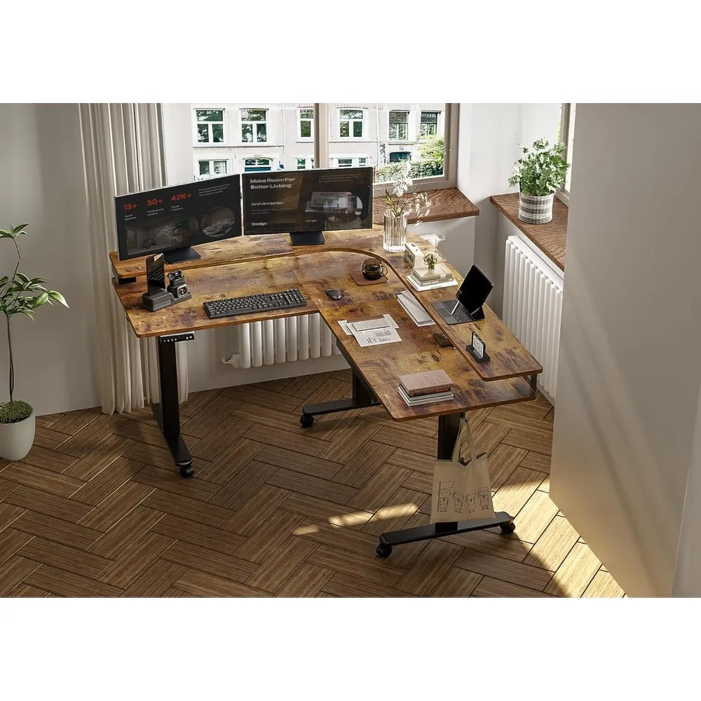 63" L-Shaped Electric Standing Desk with Drawer, LED Lighting & Adjustable Height