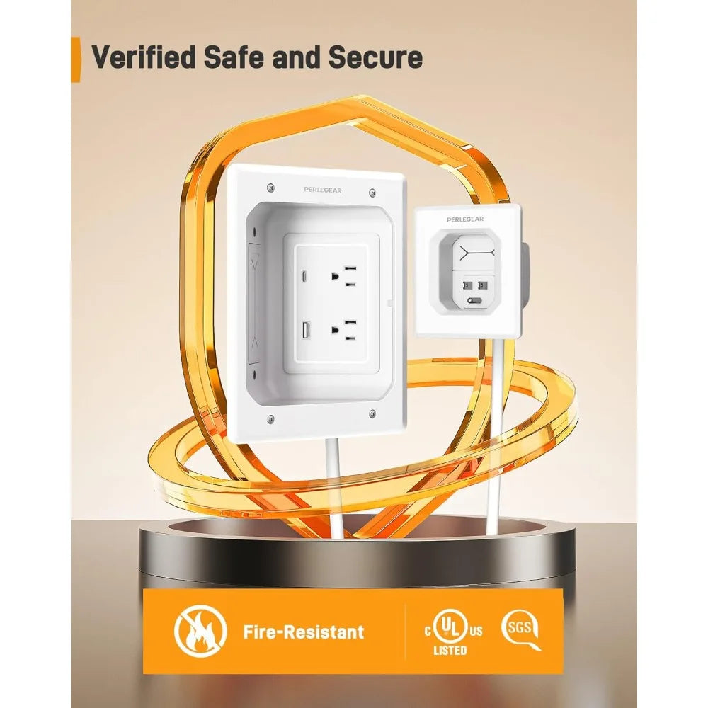 Cord Hider for Wall Mount TV with AC Outlets, USB-A, and USB-C | In-Wall Cable Management Kit