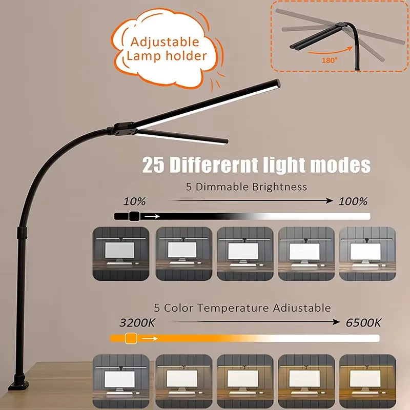 Double Head LED Desk Lamp – 24W Architect Office Light with 5 Color Modes & Adjustable Brightness