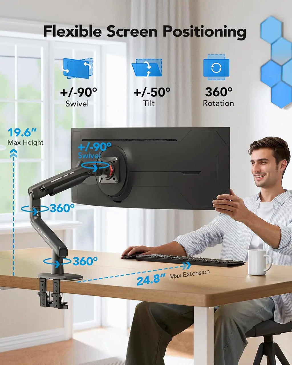 Heavy-Duty Monitor Arm | Adjustable Aluminum Mount for Ultrawide Screens up to 49 Inches