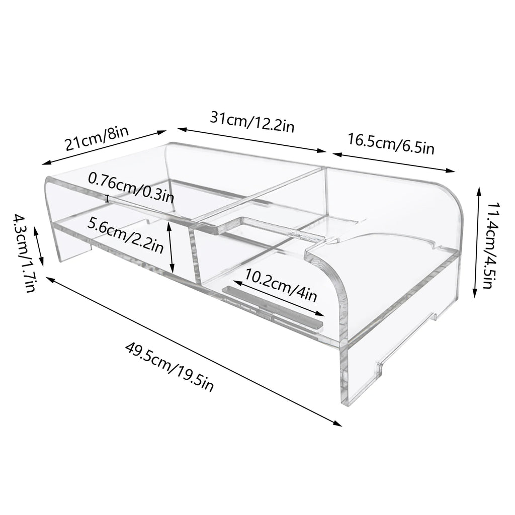 Monitor Stand Desk Organizer | Clear Acrylic Desktop Riser for Laptop, TV, or Printer