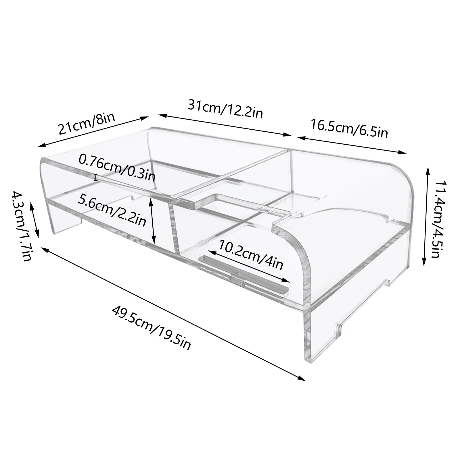 Monitor Stand Desk Organizer | Clear Acrylic Desktop Riser for Laptop, TV, or Printer