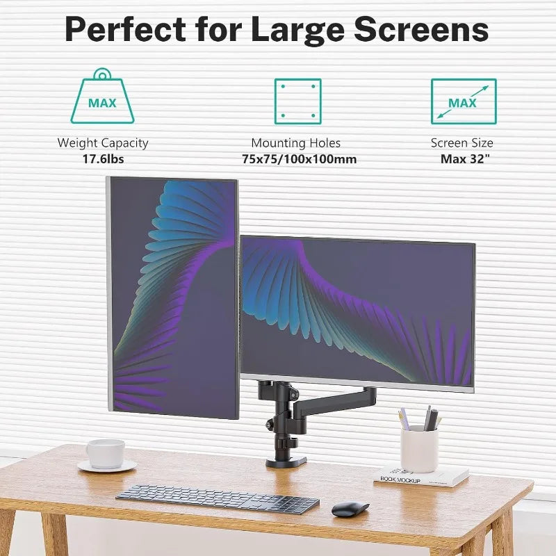 Dual Monitor Arm for 17–49 Inch Curved Screens | Heavy-Duty Adjustable Desk Mount