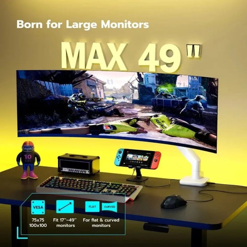 Single Monitor Mount | Heavy-Duty Adjustable Gas Spring Arm for 17–49 Inch Ultrawide Screens