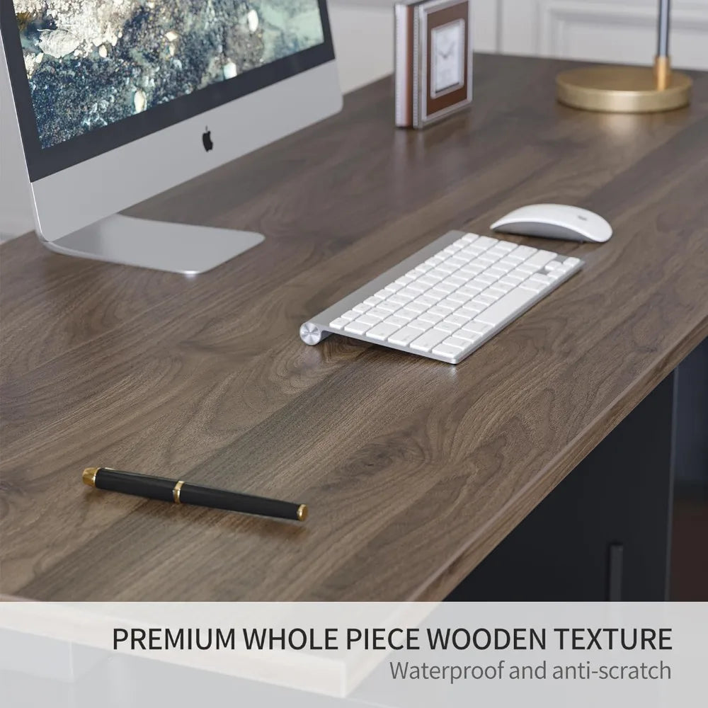 63" L-Shaped Executive Standing Desk with File Cabinet & Adjustable Height