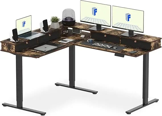 63" L-Shaped Electric Standing Desk with 4 Drawers, Shelf & Adjustable Height