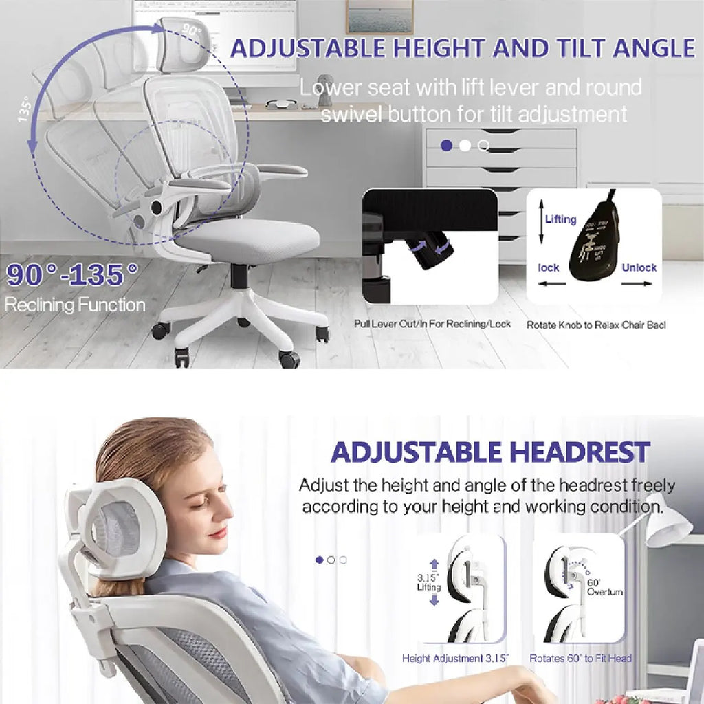 Adjustable Home Desk Chair – Breathable Mesh Comfort with Lumbar Support