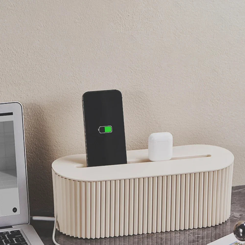 Cable Tidy Box | Large Capacity Power Strip and Cord Organizer for Home or Office