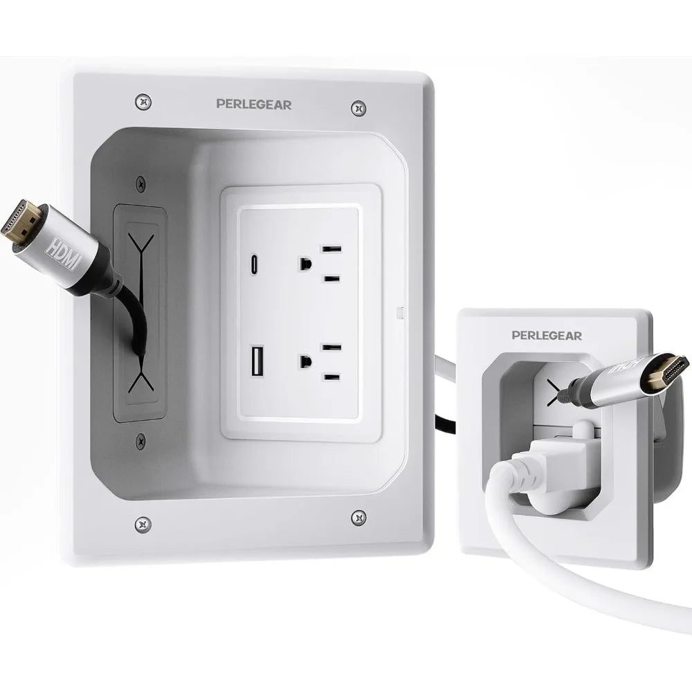 Cord Hider for Wall Mount TV with AC Outlets, USB-A, and USB-C | In-Wall Cable Management Kit