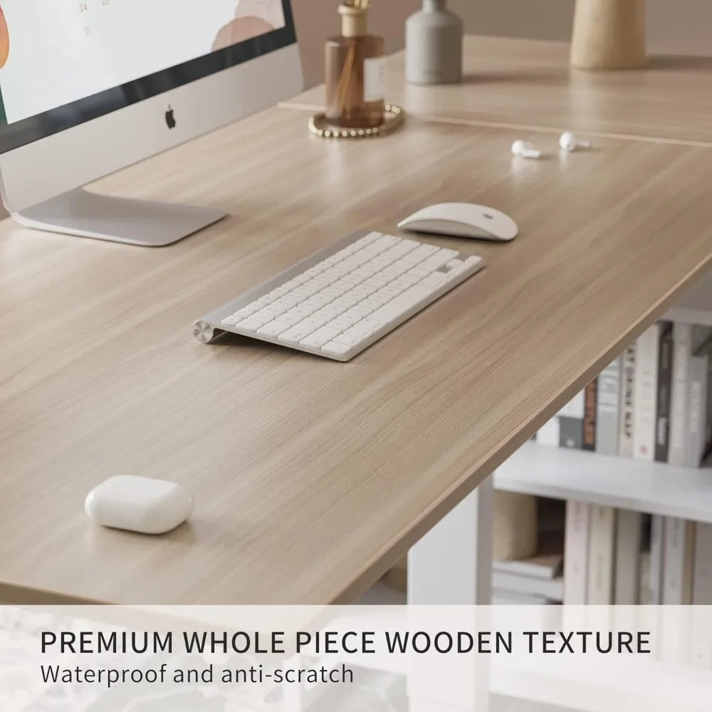 Electric L-Shaped Standing Desk with Storage, Adjustable Executive Desk in Walnut Finishes