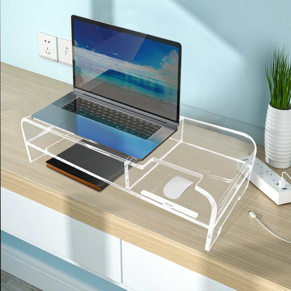 Monitor Stand Desk Organizer | Clear Acrylic Desktop Riser for Laptop, TV, or Printer