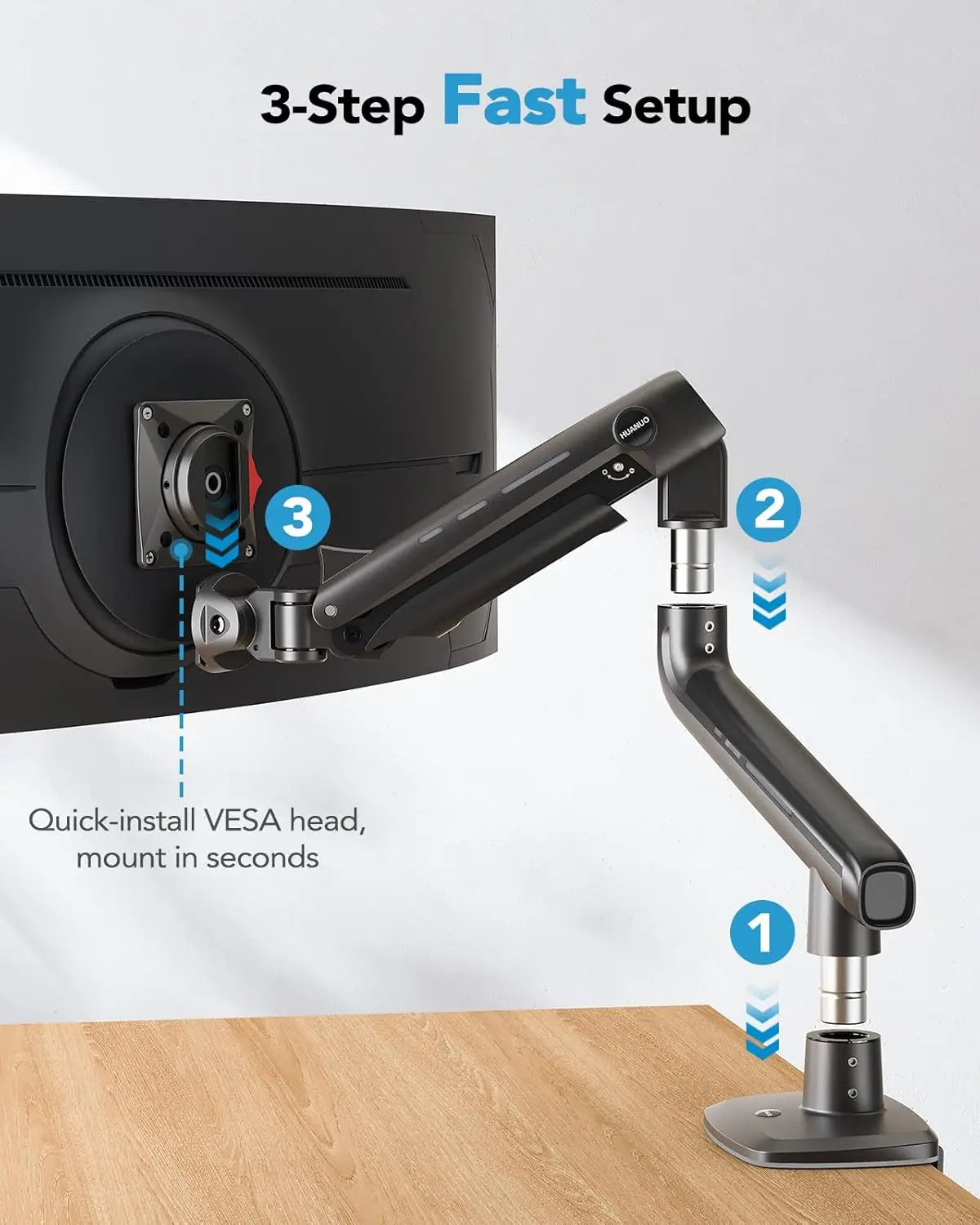 Heavy-Duty Monitor Arm | Adjustable Aluminum Mount for Ultrawide Screens up to 49 Inches