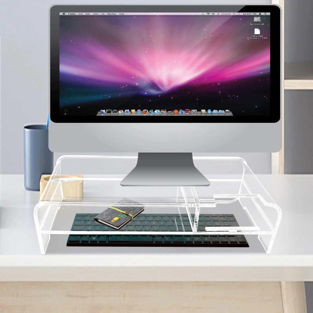 Monitor Stand Desk Organizer | Clear Acrylic Desktop Riser for Laptop, TV, or Printer