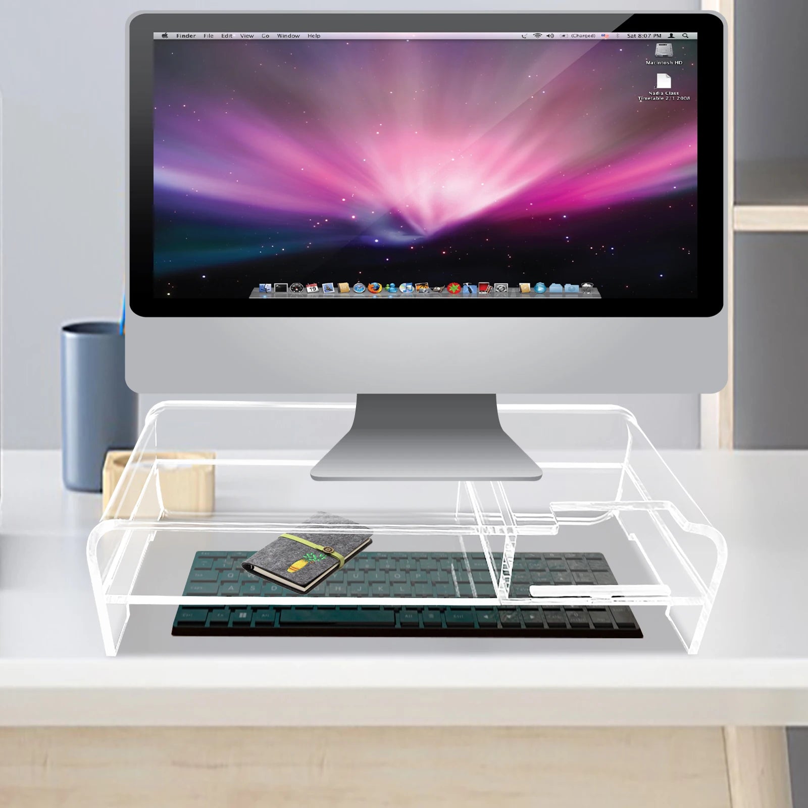 Monitor Stand Desk Organizer | Clear Acrylic Desktop Riser for Laptop, TV, or Printer