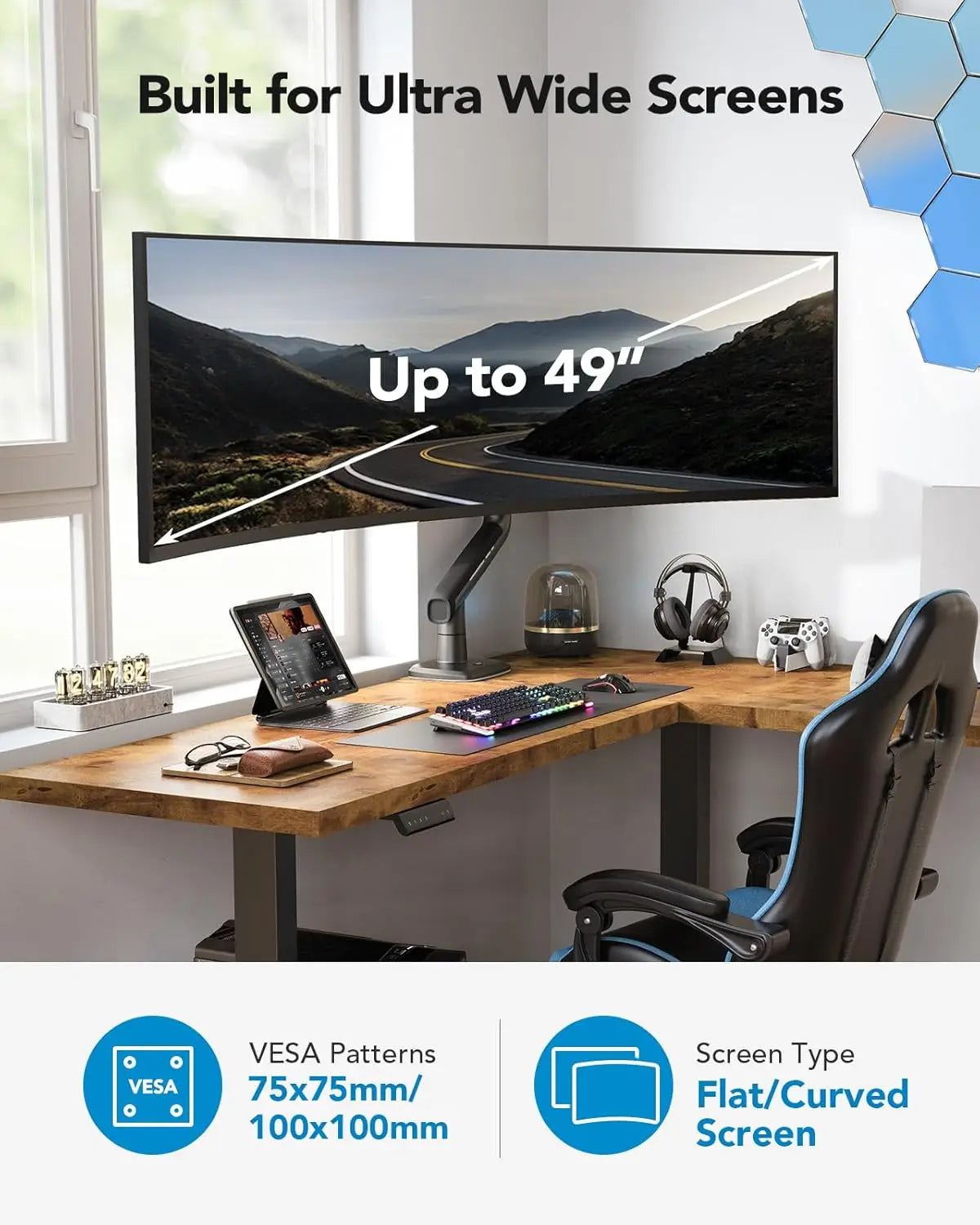 Heavy-Duty Monitor Arm | Adjustable Aluminum Mount for Ultrawide Screens up to 49 Inches