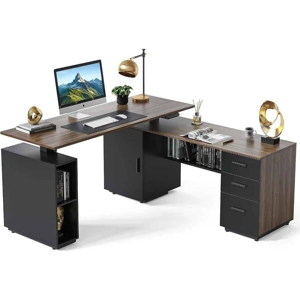 Executive Standing Desk, L Shaped Standing Desk with Storage, Executive Desk Height Adjustable