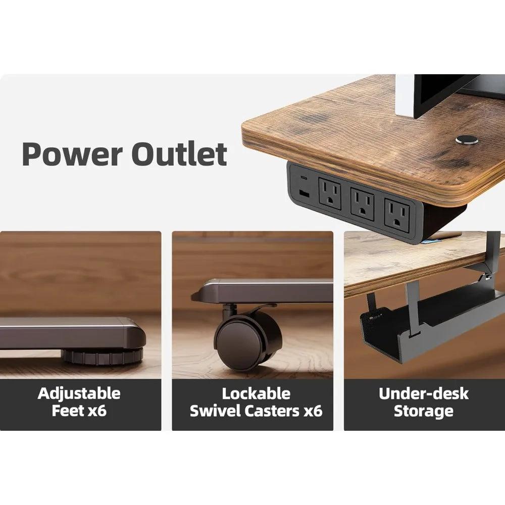 63" L-Shaped Electric Standing Desk with Drawer, LED Lighting & Adjustable Height