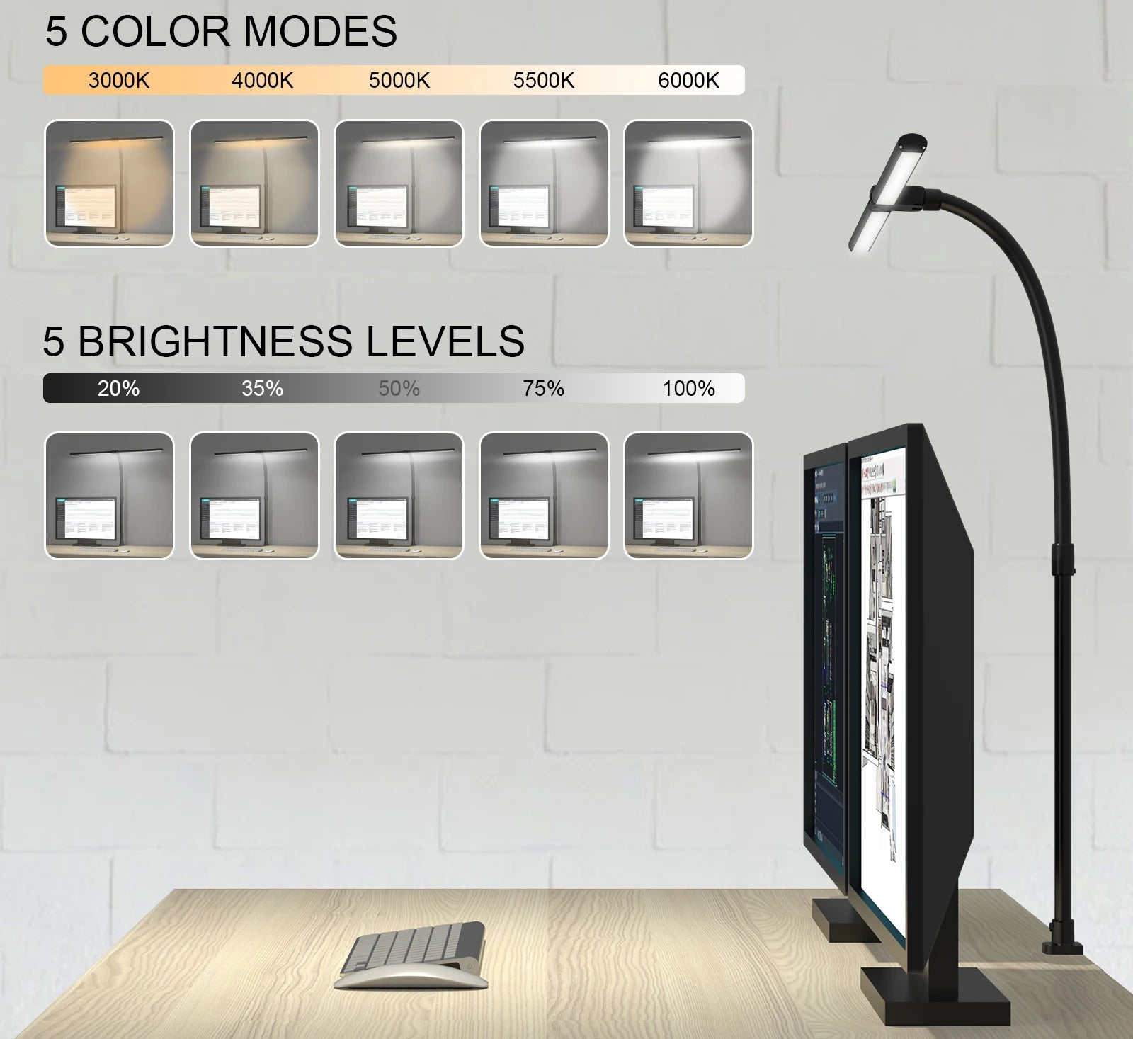 Double Head LED Desk Lamp – 24W Architect Office Light with 5 Color Modes & Adjustable Brightness