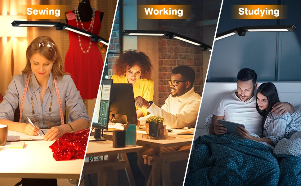 LED Desk Lamp with Clamp – Flexible Arm, 3 Light Sources, 4 Color Modes, Dimmable & Eye-Friendly