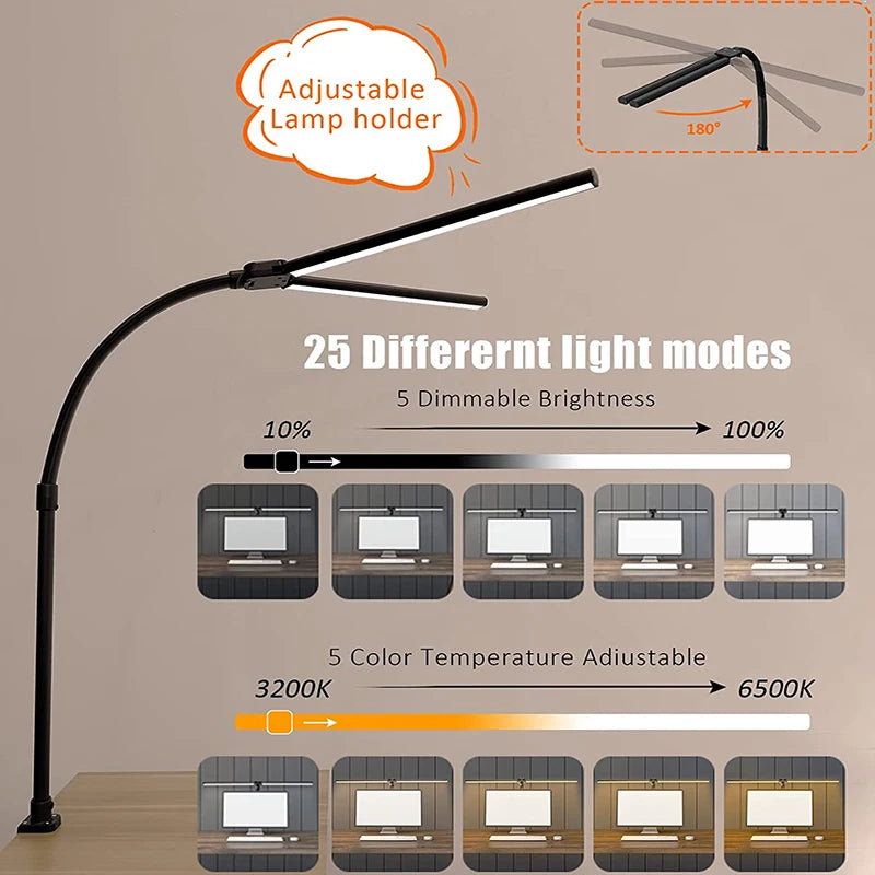 Double Head LED Desk Lamp – 24W Architect Office Light with 5 Color Modes & Adjustable Brightness