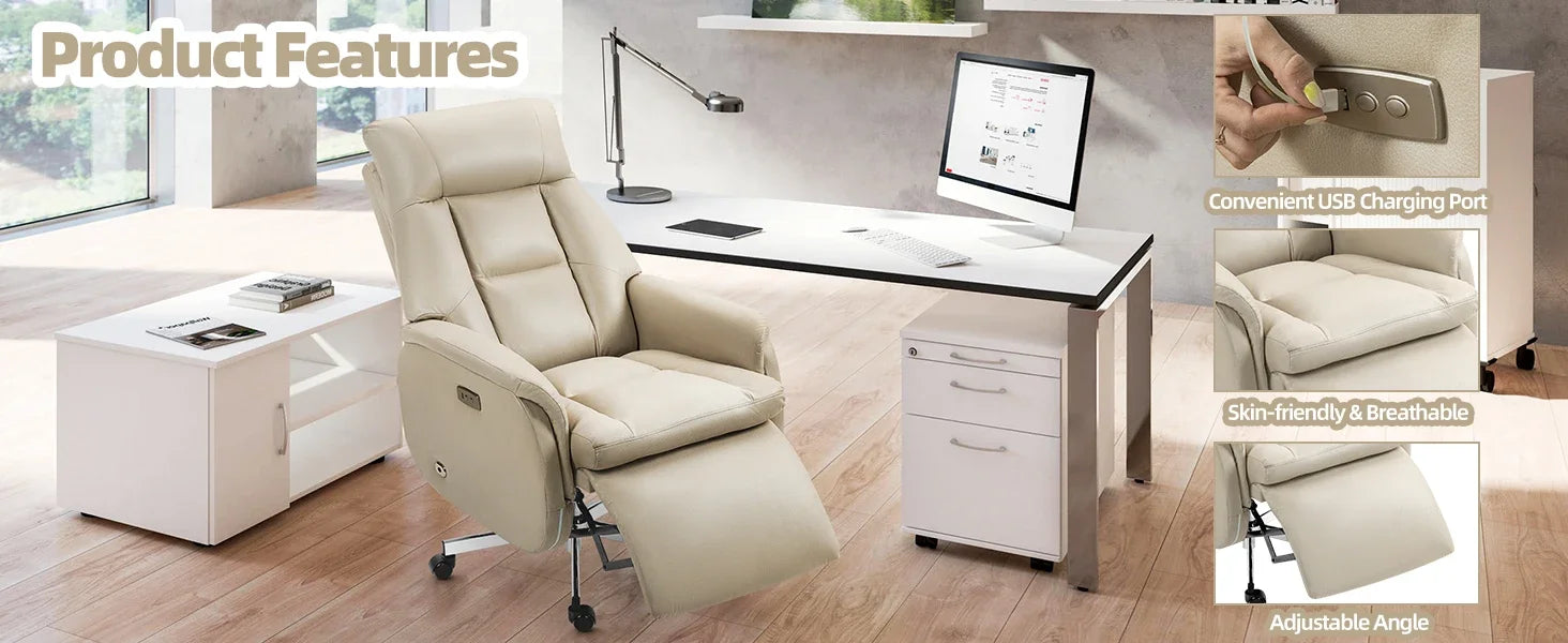 Automatic Executive Reclining Office Chair – Power Recliner with Footrest and Lumbar Support