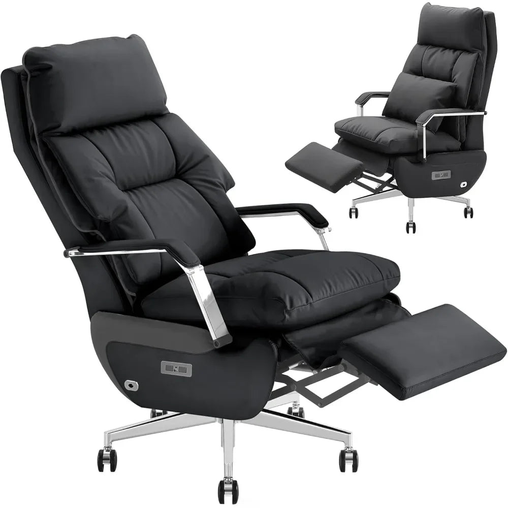 Electric Reclining Office Chair – 400 lb Capacity PU Leather Executive Chair with Footrest
