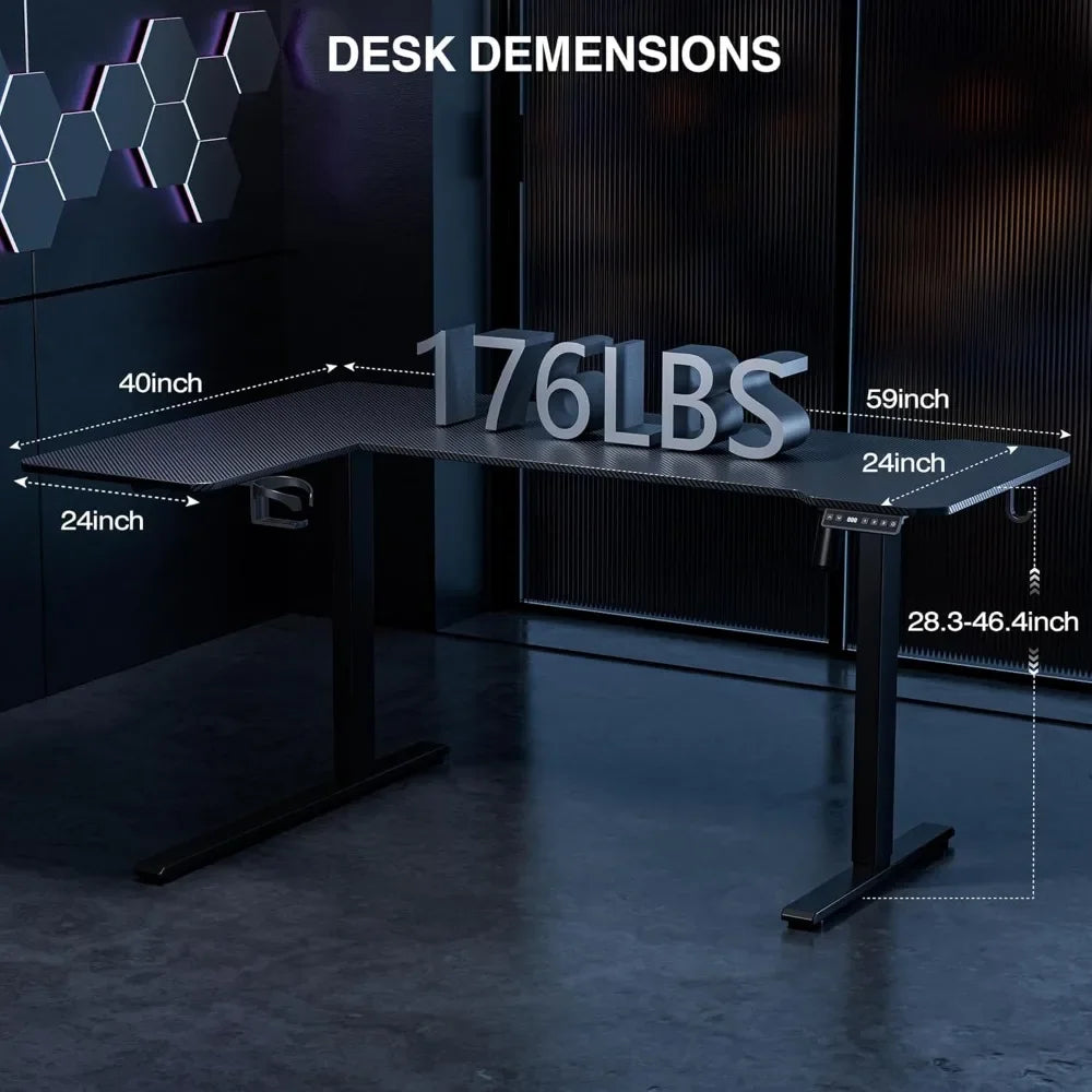 59" Reversible L-Shaped Electric Standing Desk for Home & Gaming Setup