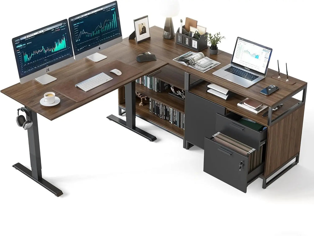 Executive Standing Desk, L Shaped Standing Desk with Storage, Executive Desk Height Adjustable