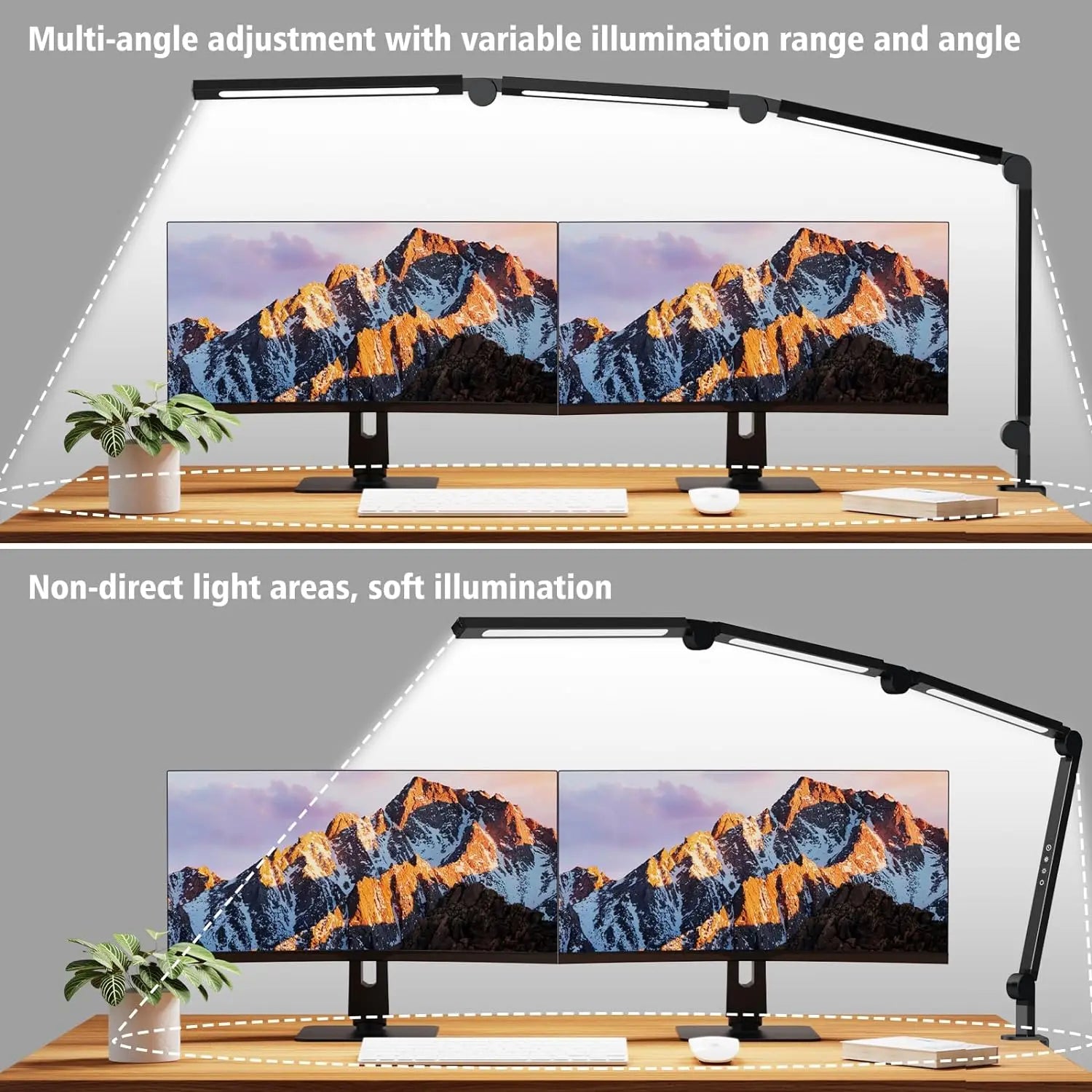 LED Desk Lamp with Clamp – Flexible Arm, 3 Light Sources, 4 Color Modes, Dimmable & Eye-Friendly