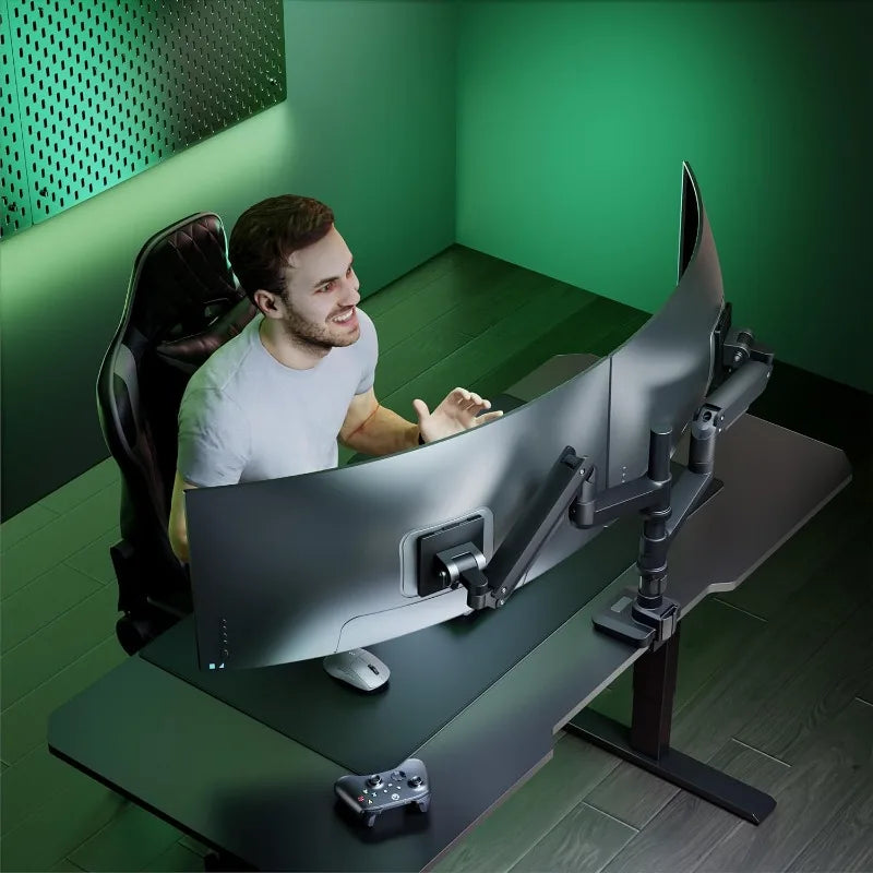 Dual Monitor Arm for 17–49 Inch Curved Screens | Heavy-Duty Adjustable Desk Mount