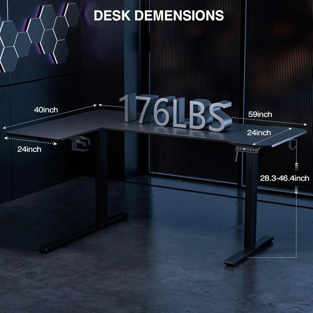 59" Reversible L-Shaped Electric Standing Desk for Home & Gaming Setup