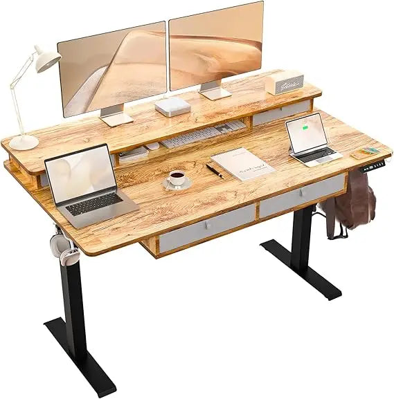 55x30 Inch Electric Standing Desk with 4 Drawers & Dual Storage Shelves