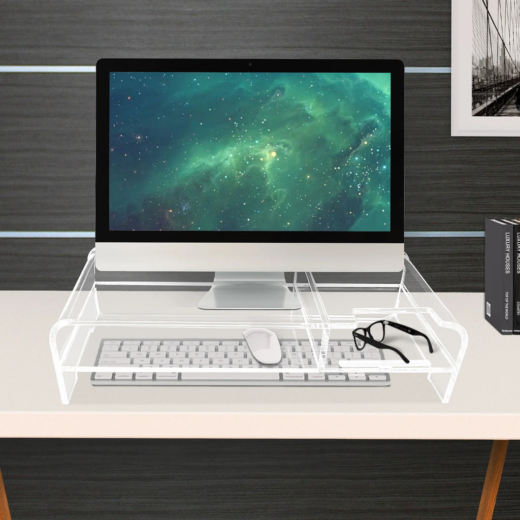 Monitor Stand Desk Organizer | Clear Acrylic Desktop Riser for Laptop, TV, or Printer