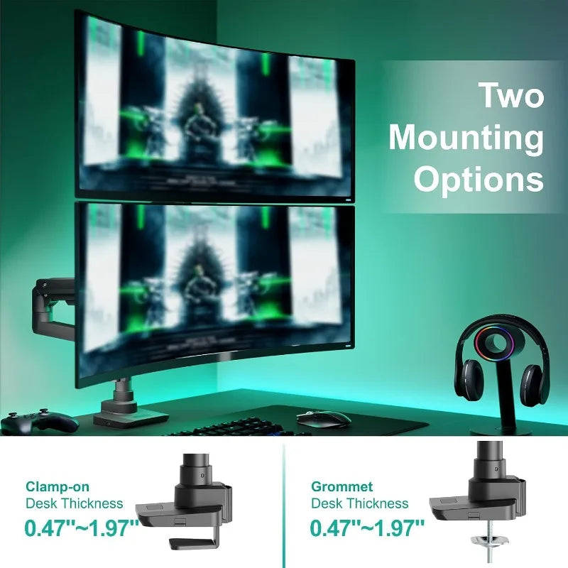 Dual Monitor Arm for 17–49 Inch Curved Screens | Heavy-Duty Adjustable Desk Mount
