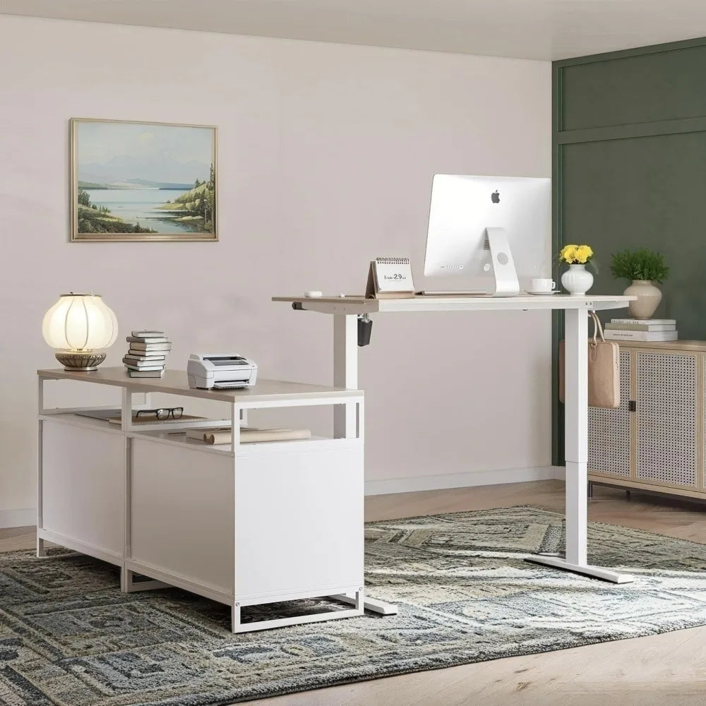 Executive Standing Desk, L Shaped Standing Desk with Storage, Executive Desk Height Adjustable