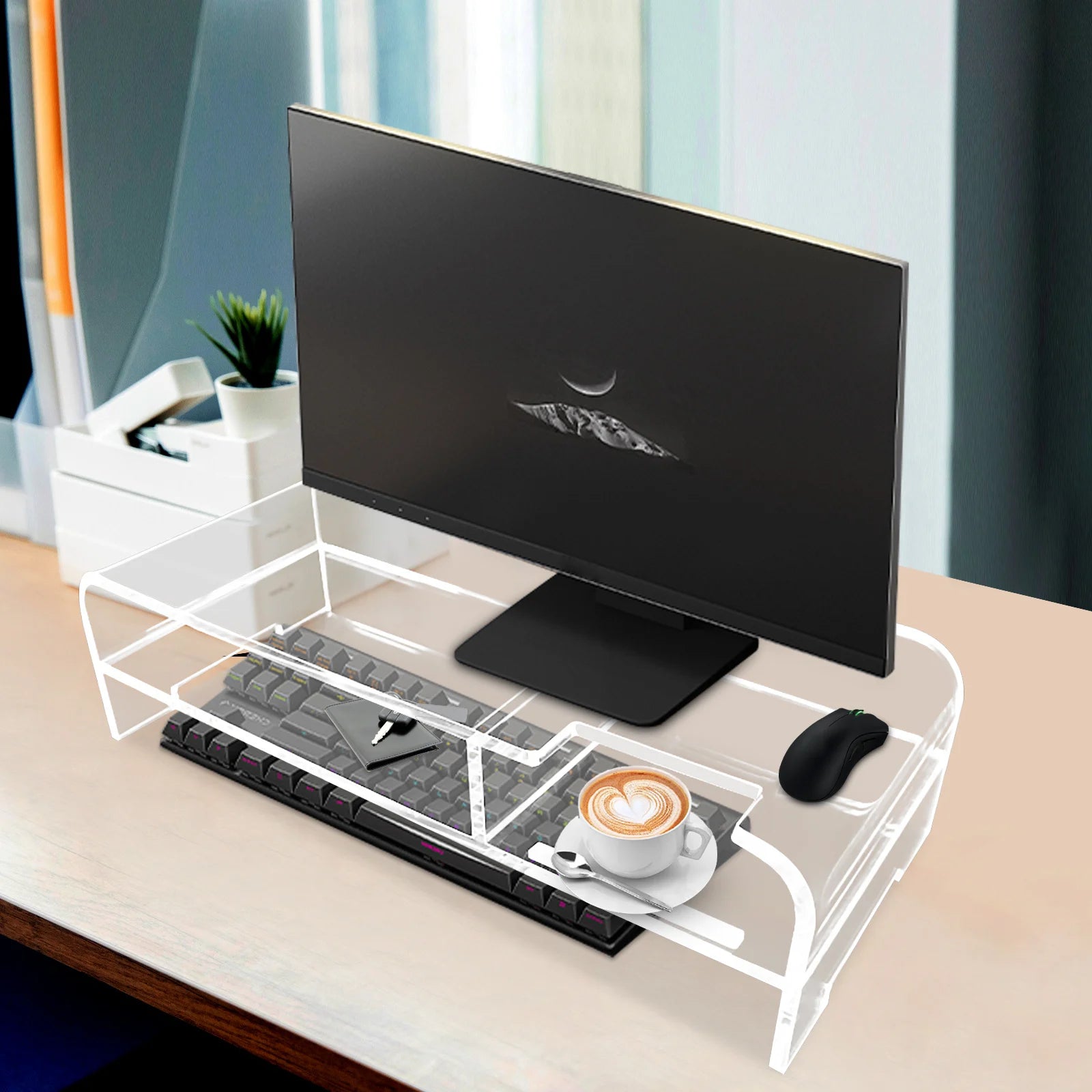 Monitor Stand Desk Organizer | Clear Acrylic Desktop Riser for Laptop, TV, or Printer