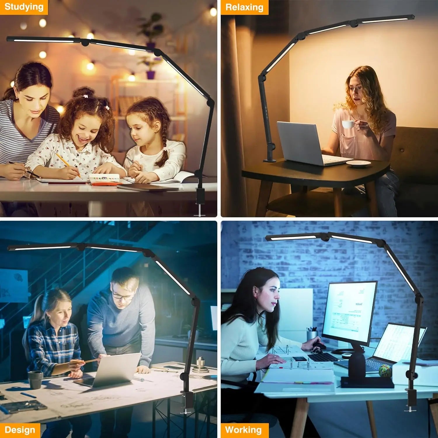 LED Desk Lamp with Clamp – Flexible Arm, 3 Light Sources, 4 Color Modes, Dimmable & Eye-Friendly