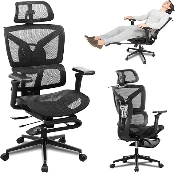Adjustable Ergonomic Office Chair with Footrest – Mesh Comfort and 5D Armrests