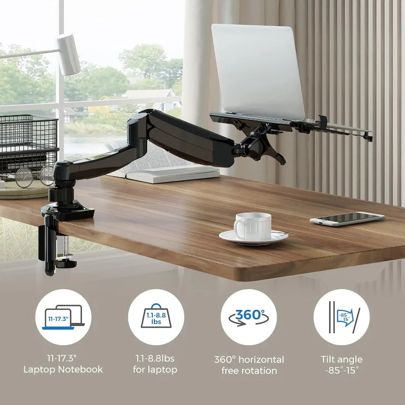 2-in-1 Monitor Arm and Laptop Mount | Adjustable Gas Spring Desk Stand for 10-24 Inch Screens