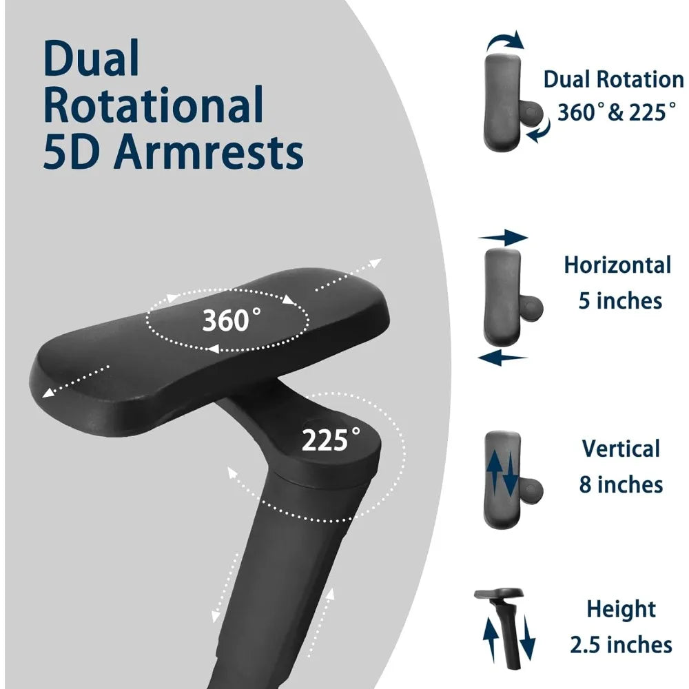 Adjustable Ergonomic Office Chair with Footrest – Mesh Comfort and 5D Armrests