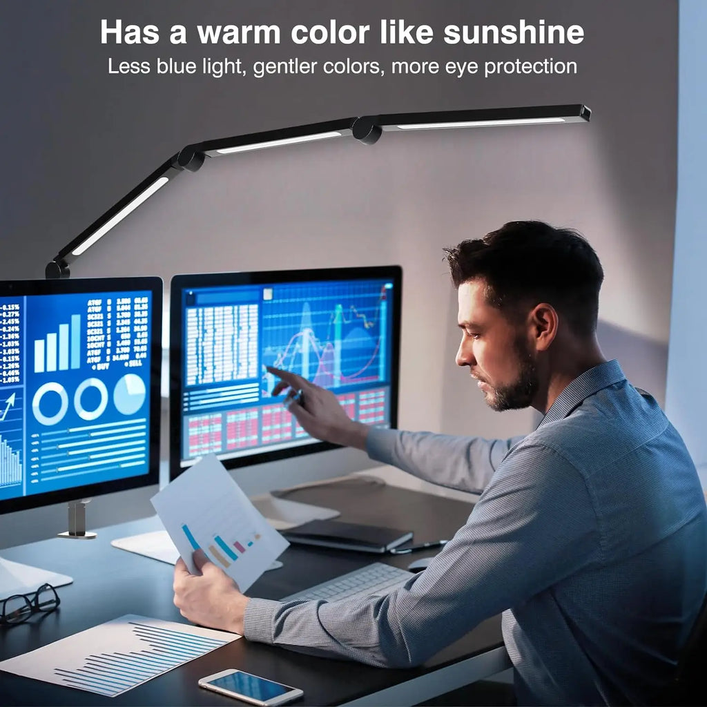 LED Desk Lamp with Clamp – Flexible Arm, 3 Light Sources, 4 Color Modes, Dimmable & Eye-Friendly