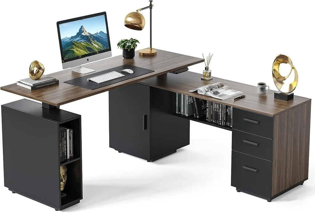 Executive Standing Desk, L Shaped Standing Desk with Storage, Executive Desk Height Adjustable
